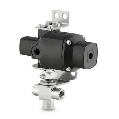 SS 1-Piece 40G Series 3-Way Ball Valve, 0.75 Cv, 1/4 in. FNPT, SR Actuator