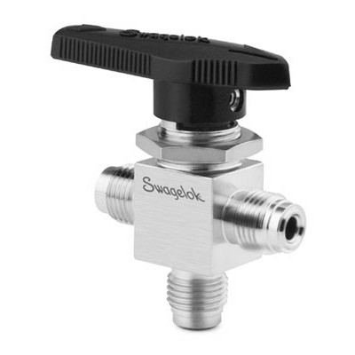 Válvula de Esfera em Aço Inoxidável Série 40G, Monobloco, 3-vias, Cv = 0,90, Conexão VCR Swagelok de 1/4? OD (DE) (vide MS-02-331)