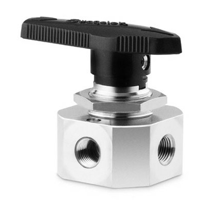 SS 1-Piece 40 Series 4-Way Ball Valve, 0.06 Cv, 1/16 in. FNPT