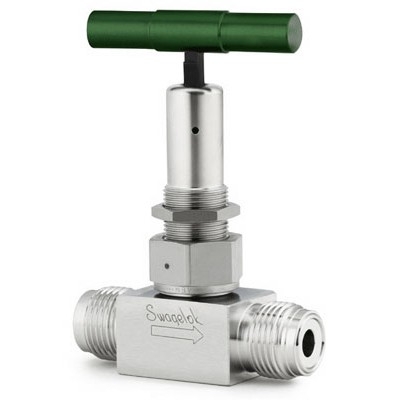 SS Bellows-Sealed Valve, Gasketed, Spherical Stem Tip, 1/4 in. Male Swagelok VCR Face Seal Fitting, SC-11 Cleaned
