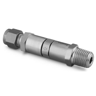 Válvula de Retenção Tipo Poppet Série CA em Aço Inoxidável 316 Conforme Norma ASTM A479. Pressão de Trabalho de 3000 psig (206 bar), Temperatura de Trabalho -23 a 190 °C , com Vedações em Fluorcarbono FKM. Extremidades: Conexão de entrada com Rosca N