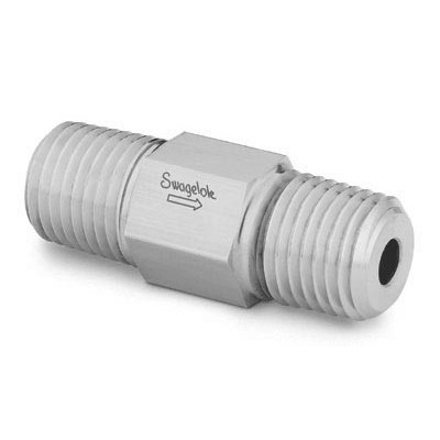 Série CP - Válvulas de retenção de uma ·nica peça em aço inox, extremidades iguais: 1/4" rosca BSP conica, pressão de abertura da mola: 10 psig.