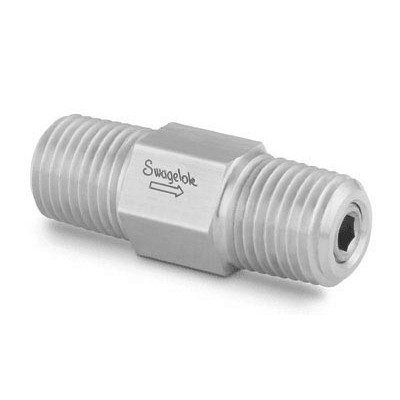 SS 1-Piece Poppet Check Valve, Adjustable Pressure, 1/4 in. MNPT, 150 to 350 psig (10.4 to 24.2 bar), SC-11 Cleaned