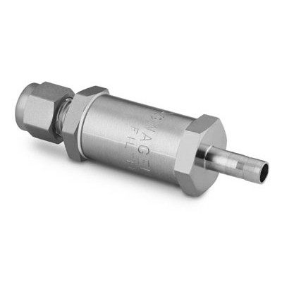 Filtro em linha em aço inox, extremidades: 1/4" OD x 1/4" ponta lisa, elemento filtrante de 05 microns.