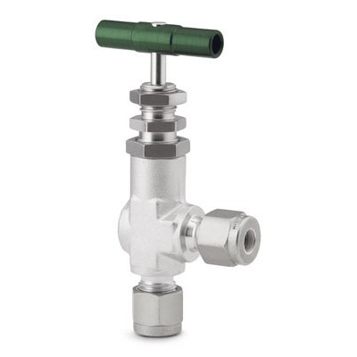 Válvula Agulha em Aço Inoxidável Série JB, em Ângulo, Castelo Roscado, Extremidades: Conexão Swagelok (Dupla Anilha) para Tubo de 1/4? OD (DE) (vide MS-01-84)