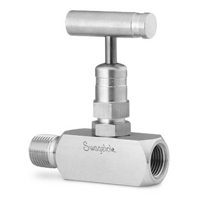 Válvula Macho de Atuação Vertical (Válvula Raiz) em Aço Inoxidável Série 4PT, Extremidades: Rosca NPT Macho de 1/4? X Rosca NPT Femea de 1/4?, Assento em Acetal (vide MS-01-49)