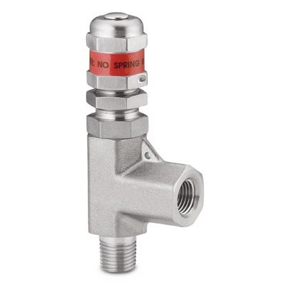 Válvula de Alívio Proporcional em Aço Inoxidável Série R para Alta Pressão, Extremidades: Rosca BSP Macho Cônica (RT) de 1/4" X Rosca BSP Femea Cônica (RT) de 1/4" (vide MS-01-141)