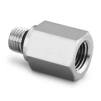 Adaptador em Aço Inoxidável 316 Conforme Norma ASTM A276. Extremidades: Rosca SAE/MS Macho Reta de 9/16-18 x Rosca NPT Fêmea de 3/8". Limpeza e Embalagem SC-10 da Swagelok.