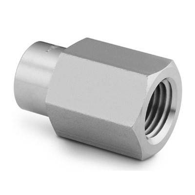 Conexão Femea em Aço Inoxidável, Extremidades: Solda Tipo Encaixe para Tubing (TSW) de 3/8" X Rosca NPT Femea de 1/4" (vide MS-01-149)