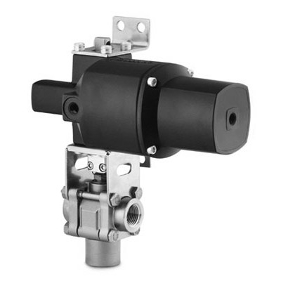 Válvula de Esfera em Aço Inoxidável Série 60, Tripartida, Assento em PTFE Reforçado, 3-vias, Extremidades: Conexão Rosca NPT Femea de 1/2?, Atuador de Retorno por Mola (SR) (vide MS-01-146)
