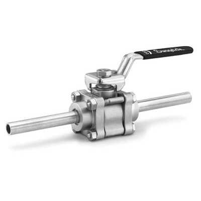 Válvula de esfera Tripartida, 2 vias, Série 60 em Aço Inoxidável 316 Conforme Norma ASTM A479 ou CF3M/A351 W60. Pressão de Trabalho de 2200 psig (151 bar), Temperatura de Trabalho -28 a 232ºC com Vedações em PTFE Reforçado. Coeficiente de vazão de 18