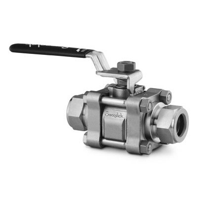 Válvula esfera tripartida 3 vias em aço inox 316, pressão nominal: 2200 PSI à 37°C, extremidades: 1" OD