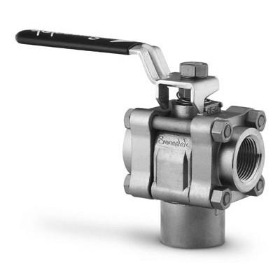 Válvula de Esfera em Aço Inoxidável Série 60, Tripartida, Assento em PTFE Reforçado, 3-vias, Extremidades: Conexão Rosca NPT Femea de 1? (vide MS-01-146)