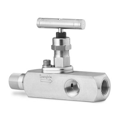 SS Screwed-Bonnet Gauge Needle Valve, 3/4 in. MNPT x 1/2 in. FNPT, Ball Tip, 316 SS Seat, Grafoil Packing, Sour Gas Service