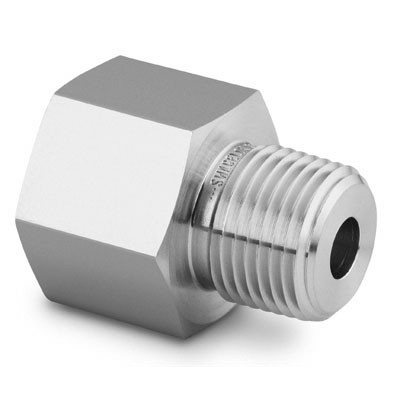 Adaptador para Manômetro em Aço Inoxidável, Extremidades: Rosca BSP Femea Paralela (RG) de 1/2" (exemplo: Manômetros) X Rosca NPT Macho de 1/2" (vide MS-01-147)
