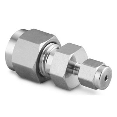 União de Redução com Zero Volume Morto em Aço Inoxidável 316 Conforme ASTM A276, Extremidades: Conexão Swagelok (Dupla Anilha) para Tubos de 1/2" OD (DE) x Conexão Swagelok (Dupla Anilha) para Tubo de 1/16" OD (DE), Limpeza e Embalagem SC-10 da Swage