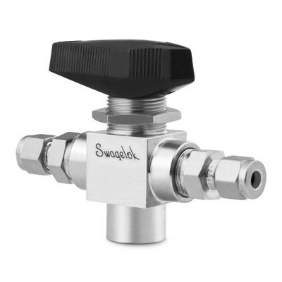 SS 3-Piece High-Pressure 3-Way Ball Valve, PEEK Seats, 1/8 in. Tube Fitting x 1/8 in. Tube Fitting x 1/8 in. FNPT