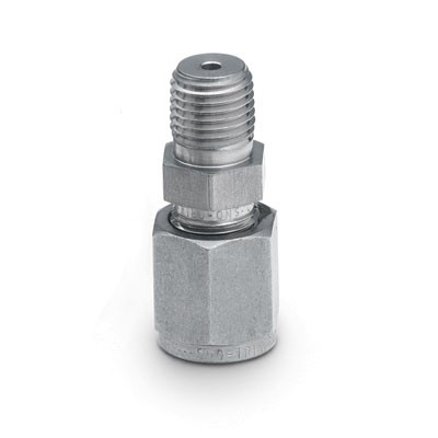 Conexão macho em aço inox, para alta pressão, extremidades:9/16"OD x 1/2" rosca NPT macho