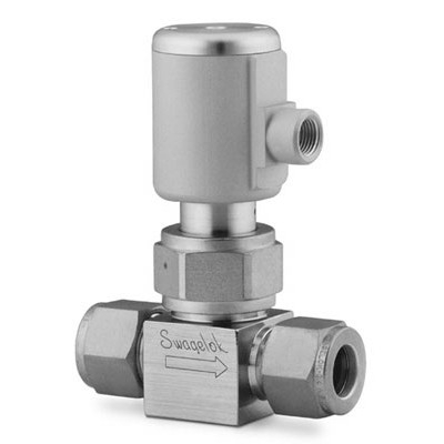 Válvula com Vedação por Fole em Aço Inoxidável 316L Série BN para Alta Pureza, Extremidades: Conexão Swagelok (Dupla Anilha) para Tubo de 1/2? OD (DE), Atuador NC, Entrada NPT 1/8-27 (vide MS-01-94)