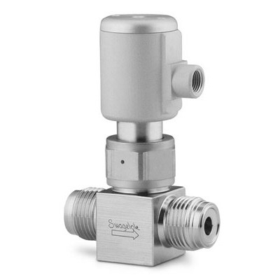 Válvula com Vedação por Fole em Aço Inoxidável 316L Série BN para Alta Pureza, Extremidades: Conexão VCR Macho de 1/2?, Atuador NC, Entrada NPT 1/8-27 (vide MS-01-94)