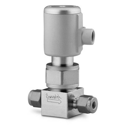 Válvula com Vedação por Fole em Aço Inoxidável 316L Série BN para Alta Pureza, Extremidades: Conexão Swagelok (Dupla Anilha) para Tubo de 1/4? OD (DE), Atuador NC, Entrada 1/8-27 (vide MS-01-94)