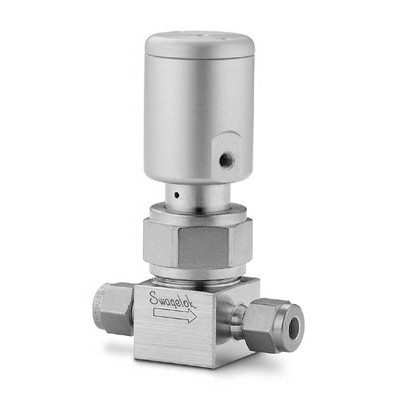 Válvula com Vedação por Fole em Aço Inoxidável 316L Série BN para Alta Pureza, Extremidades: Conexão Swagelok (Dupla Anilha) para Tubo de 1/4? OD (DE), Atuador NC (vide MS-01-94)