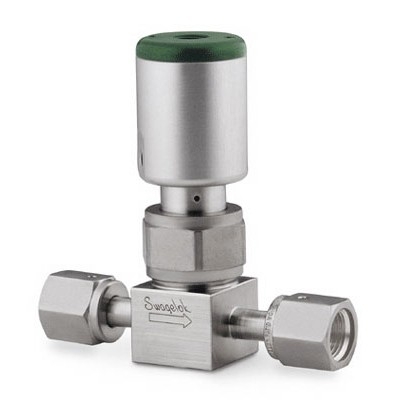 Válvula com Vedação por Fole em Aço Inoxidável 316L Série BN para Alta Pureza, Extremidades: Conexão VCR Femea de 1/4?, Atuador NO, Entrada 1/8-27 (vide MS-01-94)