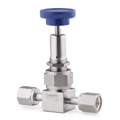 Válvula com Vedação por Fole em Aço Inoxidável 316L Série BN para Alta Pureza, Extremidades: Conexão VCR Femea de 1/4?, Manopla na Cor Azul (vide MS-01-94)