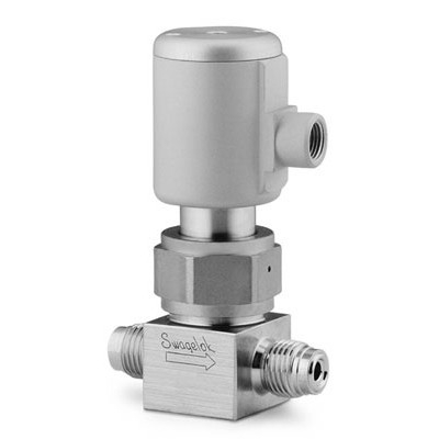 Válvula com Vedação por Fole em Aço Inoxidável 316L Série BN para Alta Pureza, Extremidades: Conexão VCR Macho de 1/4?, Atuador NC, Entrada 1/8-27 (vide MS-01-94)