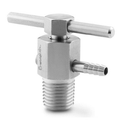 Stainless Steel Bleed Valve, 1/8 in. MNPT, Barbed Vent Tube, Stainless Steel Bar Handle