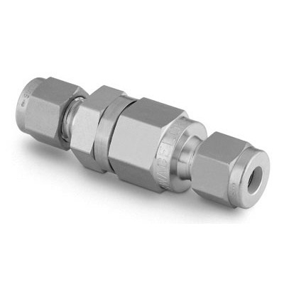 Série CH - Válvula de retenção de alta pressão tipo Poppet em aço inox, extremidades iguais: 1/8" conexão para tubo, pressão de abertura de 10psig. ;