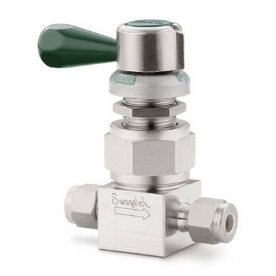 Válvula Diafragma em Aço Inoxidável 316L VAR Séries DL e DS para Alta Pressão e Alta Pureza, Manopla Tipo Alavanca, Extremidades: Conexão Swagelok (Dupla Anilha) para Tubo de 8 mm OD (DE) (vide MS-01-73)