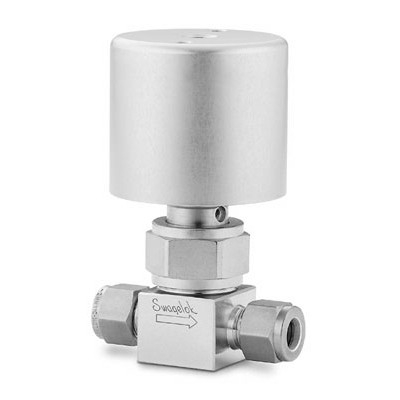 Válvula com Vedação por Fole em Aço Inoxidável Série HB para Alta Pressão, Extremidades: Conexão Swagelok (Dupla Anilha) para Tubo de 3/8? OD (DE), Atuador NC (vide MS-01-76)