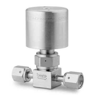 Válvula globo de alta pressão em aço inox, extremidades iguais: 1/4" VCR femea, atuador