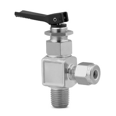 Stainless Steel Angle-Pattern Toggle Valve, 1/8 in. MNPT x 1/8 in. Swagelok Tube Fitting