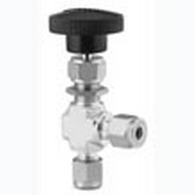 Válvula Agulha em Aço Inoxidável Séries O, 1, 18, 20 e 26, Castelo Integral, em Ângulo, Extremidades: Conexão Swagelok (dupla anilha) para Tubos de 1/8? OD (DE), Haste de Regulagem (vide MS-01-164)
