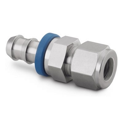 Conexão em Aço Inoxidável para Mangueira Push-On para Uso Geral, Série PB, Extremidades: Conexão Push-On (Tipo Espiga para Mangueira) de 1/2? X Conexão Swagelok (Dupla Anilha) para Tubo de 1/2? (vide MS-01-167)