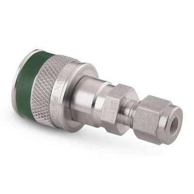 Corpo em Aço Inoxidável do Engate Rápido para Instrumentação Série QC, Extremidade: Conexão Swagelok (Dupla Anilha) para Tubo de 1/4? OD (DE), Luva com Código de Identificação na Cor Verde, Cv = 0,2 (vide MS-01-138)