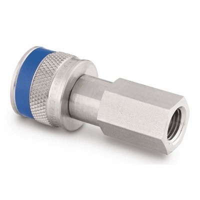 Corpo em Aço Inoxidável do Engate Rápido para Instrumentação Série QC, Extremidade: Rosca NPT Femea de 1/4?, Luva com Código de Identificação na Cor Azul, Cv = 0,2 (vide MS-01-138)