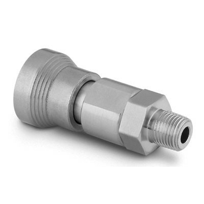 Corpo de Engate Rápido para Instrumentação Série QC4 em Aço Inoxidável 316. Extremidade Tipo Rosca NPT Macho de 1/4”. Temperatura de trabalho de -12 a 204 ºC para O-rings em Fluorcarbono FKM. Pressão de Trabalho de 3000 psig (206 bar). Limpeza e emba