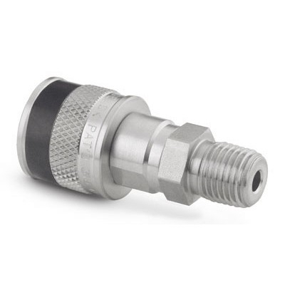 Corpo em Aço Inoxidável do Engate Rápido para Instrumentação Série QC, Extremidade: Rosca NPT Macho de 1/4?, Luva com Código de Identificação na Cor Preta, Cv = 0,2 (vide MS-01-138)