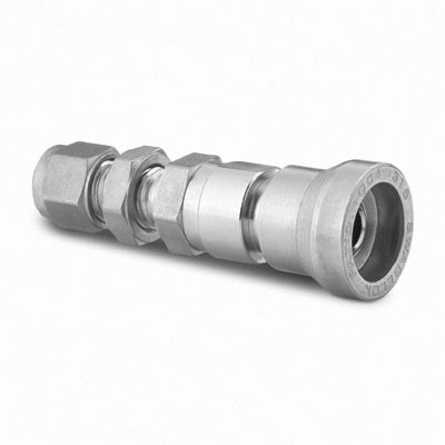 Corpo de Engate Rápido para Instrumentação Série QC4 em Aço Inoxidável 316. Montagem em Painel (Bulkhead). Extremidade: Conexão Swagelok (Dupla Anilha) para Tubo de 1/4” OD (DE). Temperatura de Trabalho de -45 a 148 °C para O-rings em Etileno Propile