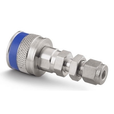 Corpo para Instalação em Painel de Engate Rápido para Instrumentação Série QC4 em Aço Inoxidável 316. Extremidade: Conexão Swagelok (Dupla Anilha) para tubos de 1/4" OD (DE). Coeficiente de Vazão de 0,2.Temperaturas de trabalho de -12 a 204 °C para O