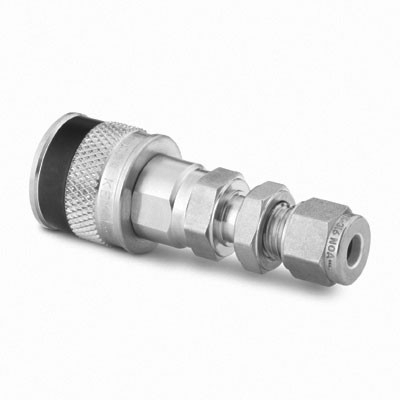Corpo em Aço Inoxidável para Instalação em Painel do Engate Rápido para Instrumentação Série QC, Extremidade: Conexão Swagelok (Dupla Anilha) para Tubo de 6 mm OD (DE), Luva com Código de Identificação na Cor Preta, Cv = 0,2 (vide MS-01-138)