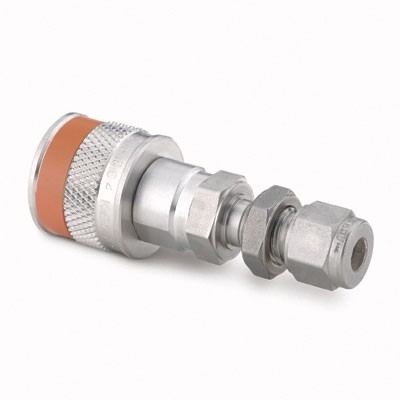 Corpo em Aço Inoxidável para Instalação em Painel do Engate Rápido para Instrumentação Série QC, Extremidade: Conexão Swagelok (Dupla Anilha) para Tubo de 6 mm OD (DE), Luva com Código de Identificação na Cor Laranja, Cv = 0,2 (vide MS-01-138)