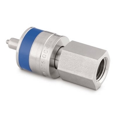 SS Instrumentation Quick-Connect Stem with Valve, 1/4 in. Female NPT, Green Key (QC4 Series)