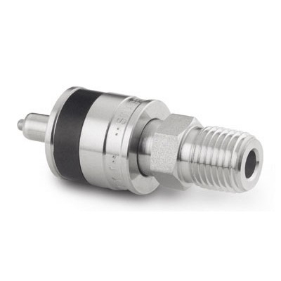 Espiga em Aço Inoxidável com Retenção do Engate Rápido para Instrumentação Série QC, Extremidade: Rosca NPT Macho de 1/4?, Luva com Código de Identificação na Cor Preta, Cv = 0,2 (vide MS-01-138)