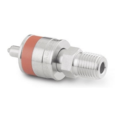 Espiga em Aço Inoxidável com Retenção do Engate Rápido para Instrumentação Série QC, Extremidade: Rosca NPT Macho de 1/4?, Luva com Código de Identificação na Cor Laranja, Cv = 0,2 (vide MS-01-138)