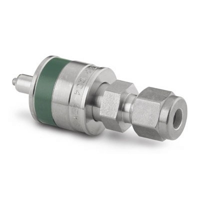 SS Instrumentation Quick-Connect Stem with Valve, 6 mm Swagelok Tube Fitting, Green Key (QC4 Series)