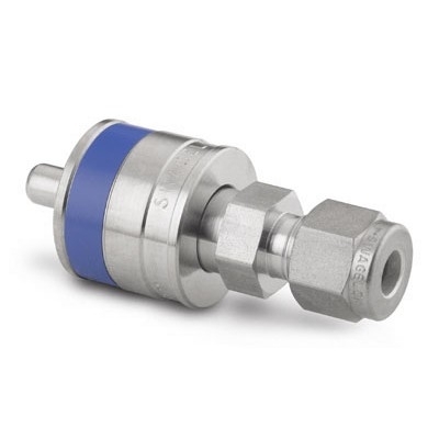Espiga em Aço Inoxidável sem Retenção do Engate Rápido para Instrumentação Série QC, Extremidade: Conexão Swagelok (Dupla Anilha) para Tubo de 1/4? OD (DE), Luva com Código de Identificação na Cor Azul, Cv = 0,3 (vide MS-01-138)